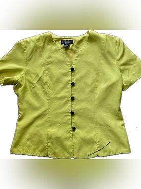 Rafaella Lime Short Sleeve Button Front Blouse 100% silk